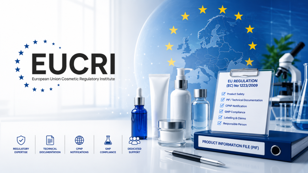 EU cosmetic regulatory compliance consulting with Product Information File (PIF), CPNP notification and EU Regulation (EC) No 1223/2009.